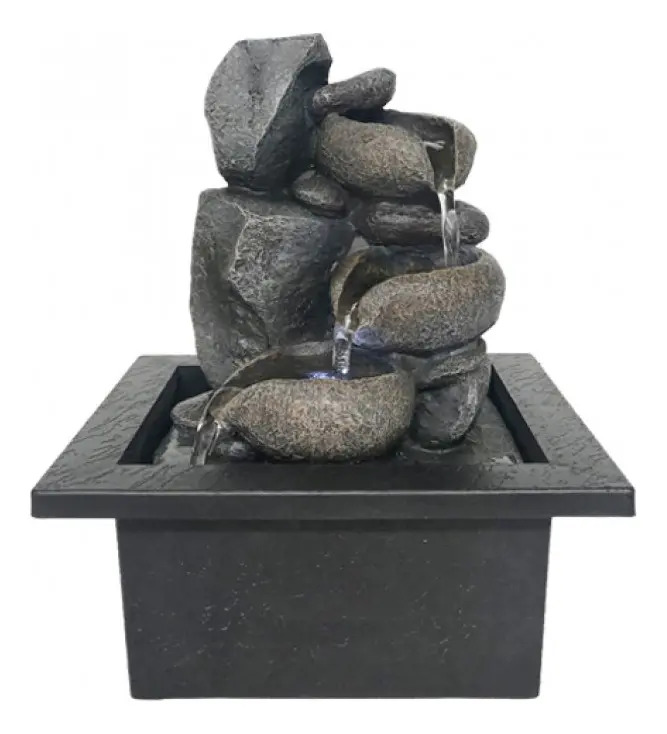 Fuente De Agua Rustica Chica Rocas Cascada Luz 21cm