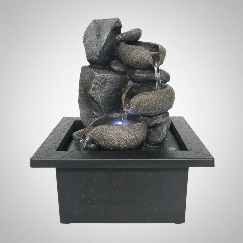 Fuente De Agua Rustica Chica Rocas Cascada Luz 21cm - Imagen 4