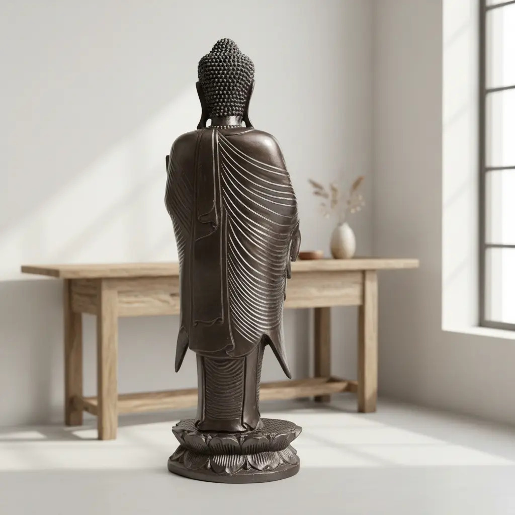 Buda Parado Meditando Madera Teka Tallado A Mano 100cm Ct2 - Imagen 5
