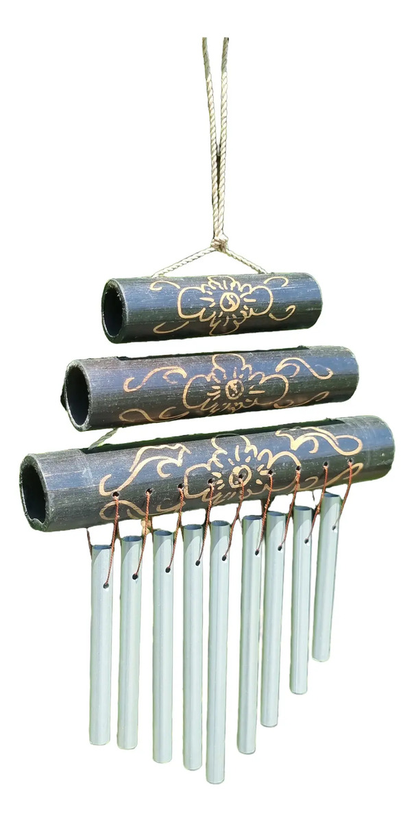 Llamador Angel Movil Importado Bali Bambu Cañas Metal 20cm