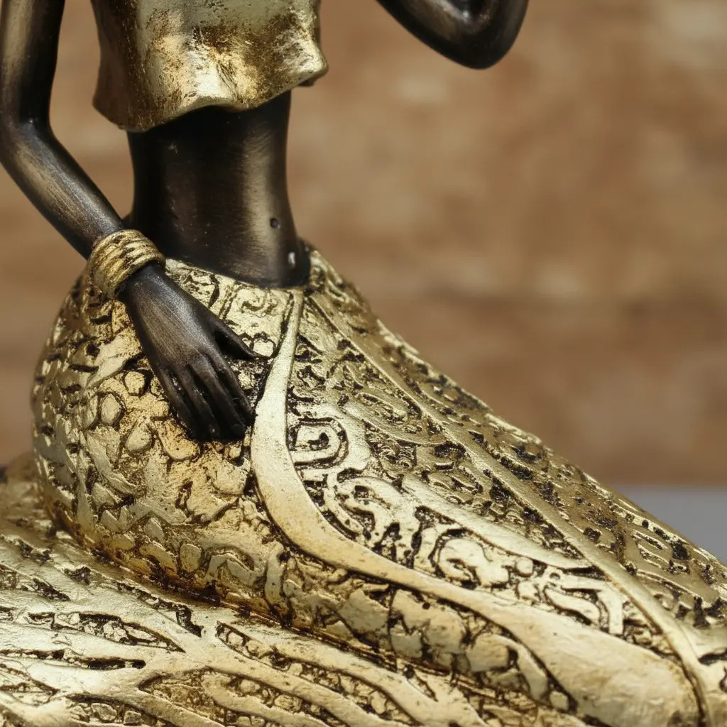 Mujer Africana Con Jarrón Dorado Femenina Arte África - Imagen 7
