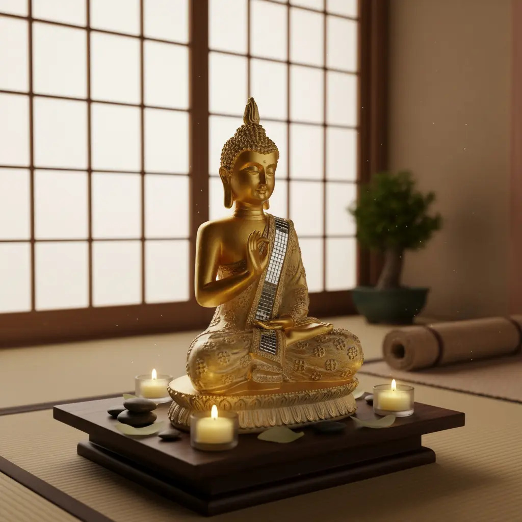 Buda Thai Sentado Meditando Espejos Armonia Zen Paz 30cm - Imagen 2