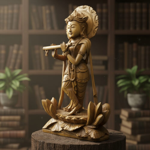 Krisna Tallada Madera Teka Escultura Budismo 60cm Hinduismo