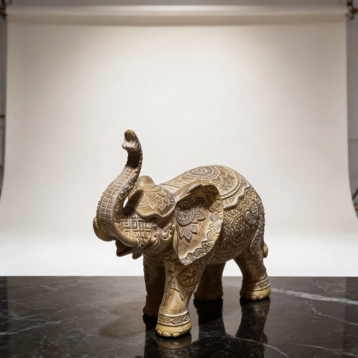 Elefante Sabiduría Longevidad Parado Mandala Gris Deco 27cm - Imagen 5