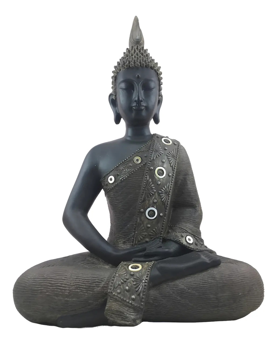 Buda Thai Meditando Sentado Negro Deco 40cm - Imagen 3