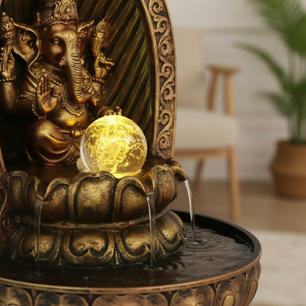 Fuente De Agua Mediana Ganesh Altar Esfera Cascada Led 30cm - Imagen 5