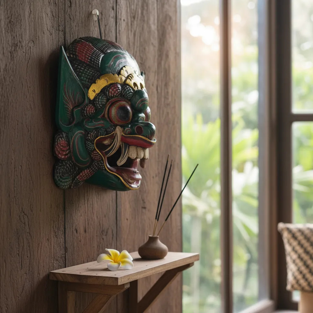 Mascara Barong Madera Bali Hindu Proteccion Energia + 35cm - Imagen 4