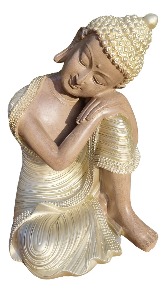 Buda Thai Reposando Meditando Dorado Con Relieve Deco 23cm
