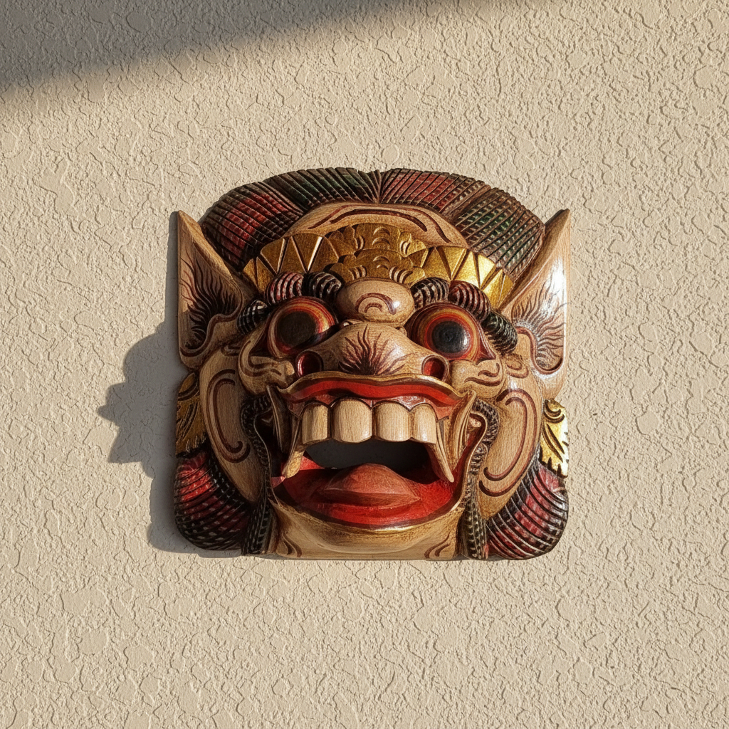 Mascara Barong Madera Bali Hindu Proteccion Energia + 35cm - Imagen 18