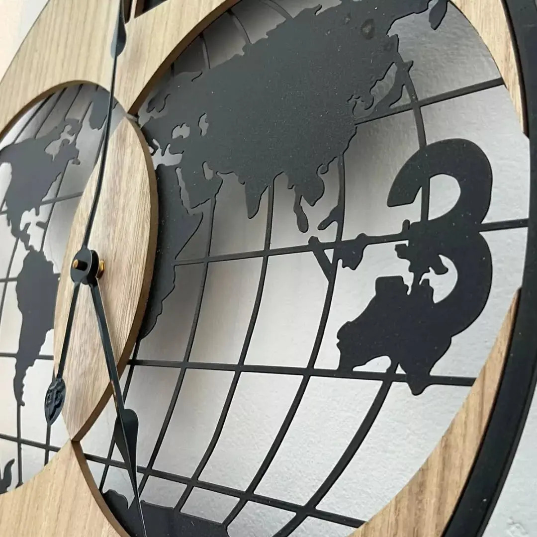 Reloj Analogico 60 Cm Mapa Mundo Doble Esfera Deco Hogar - Imagen 8