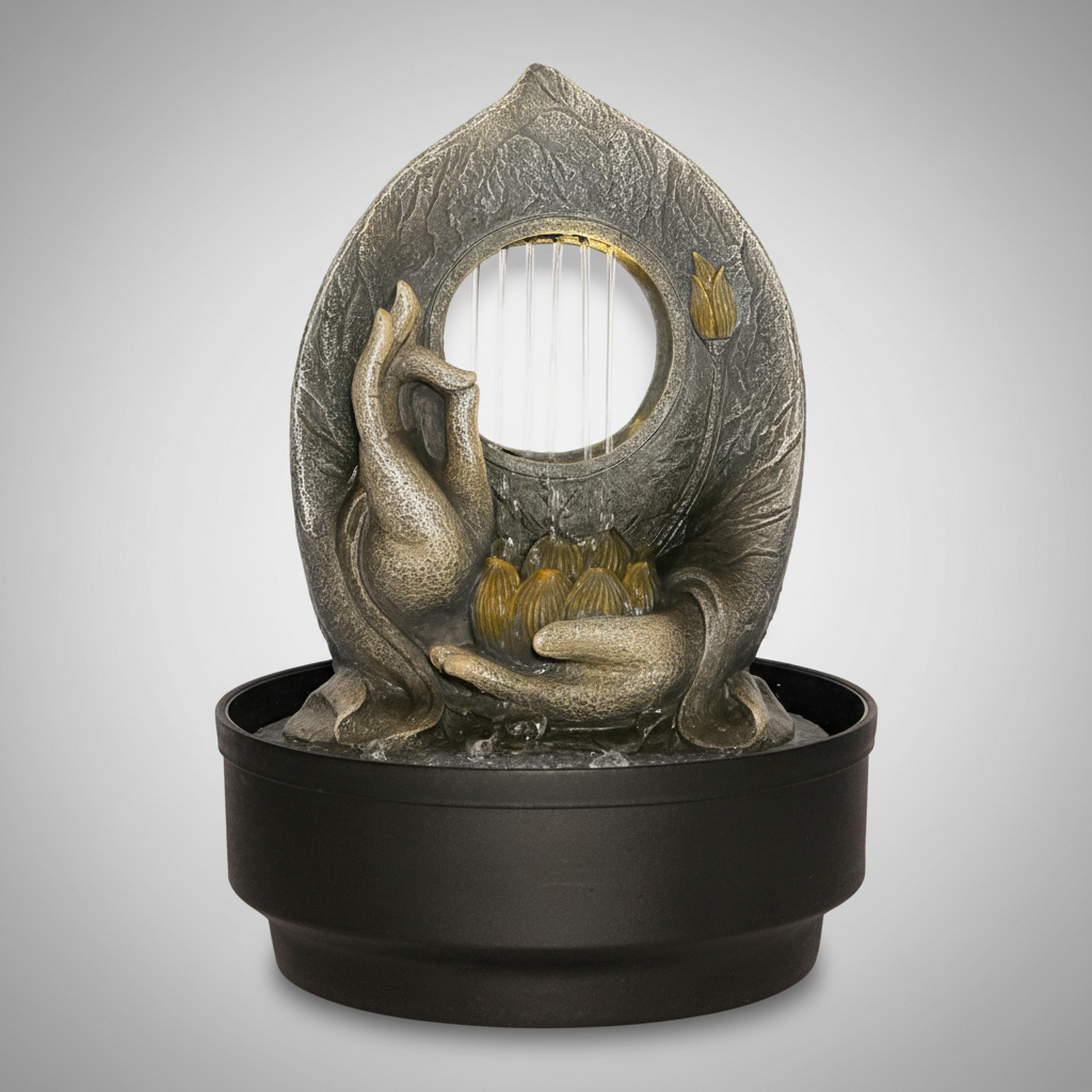 Fuente De Agua Mediana Mano Loto Lluvia Cascada Led 30cm - Imagen 9