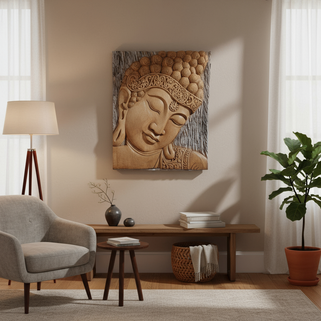 Cuadro De Buda Talla De Madera Bali 50 X 60cm Relieve - Imagen 7