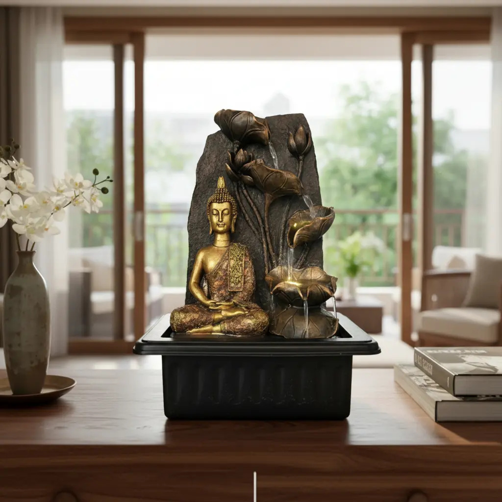 Fuente De Agua Buda Thai Loto Grande Cascada Luz Led 40cm - Imagen 3