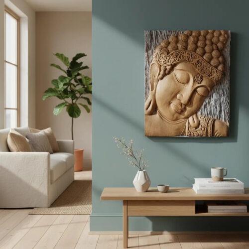 Cuadro De Buda Talla De Madera Bali 50 X 60cm Relieve