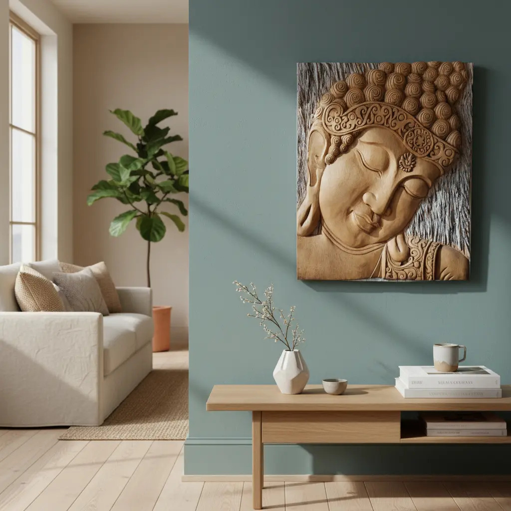 Cuadro De Buda Talla De Madera Bali 50 X 60cm Relieve - Imagen 3