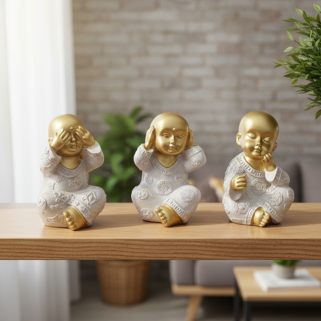 Set Budas Sabios Bebes Meditando Ciego Sordo Mudo 9cm - Imagen 7