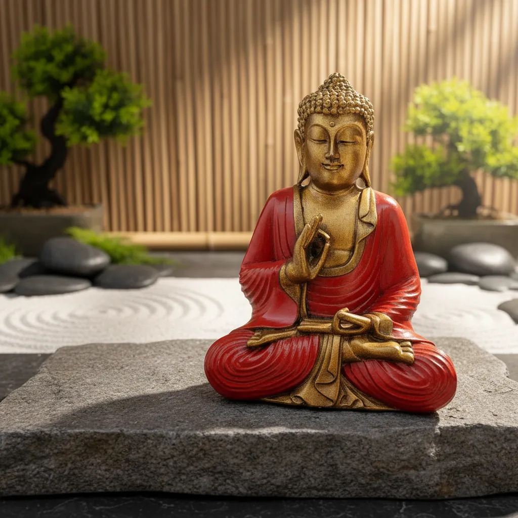 Buda Hindu Reposando Meditando Dorado Con Relieve Deco 30cm - Imagen 5