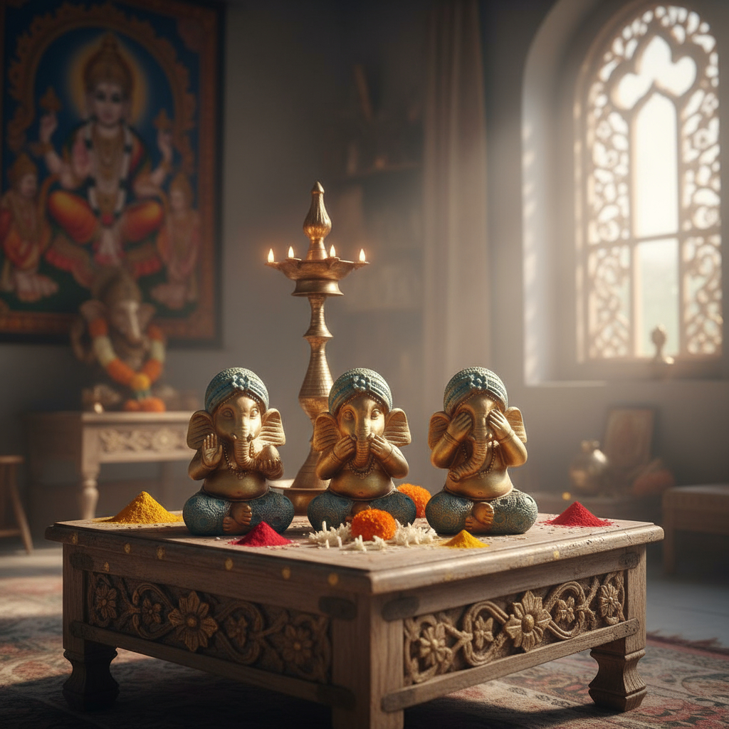 Set Ganesh Sabios Meditando Estatua Ciego Sordo Mudo 11cm - Imagen 9