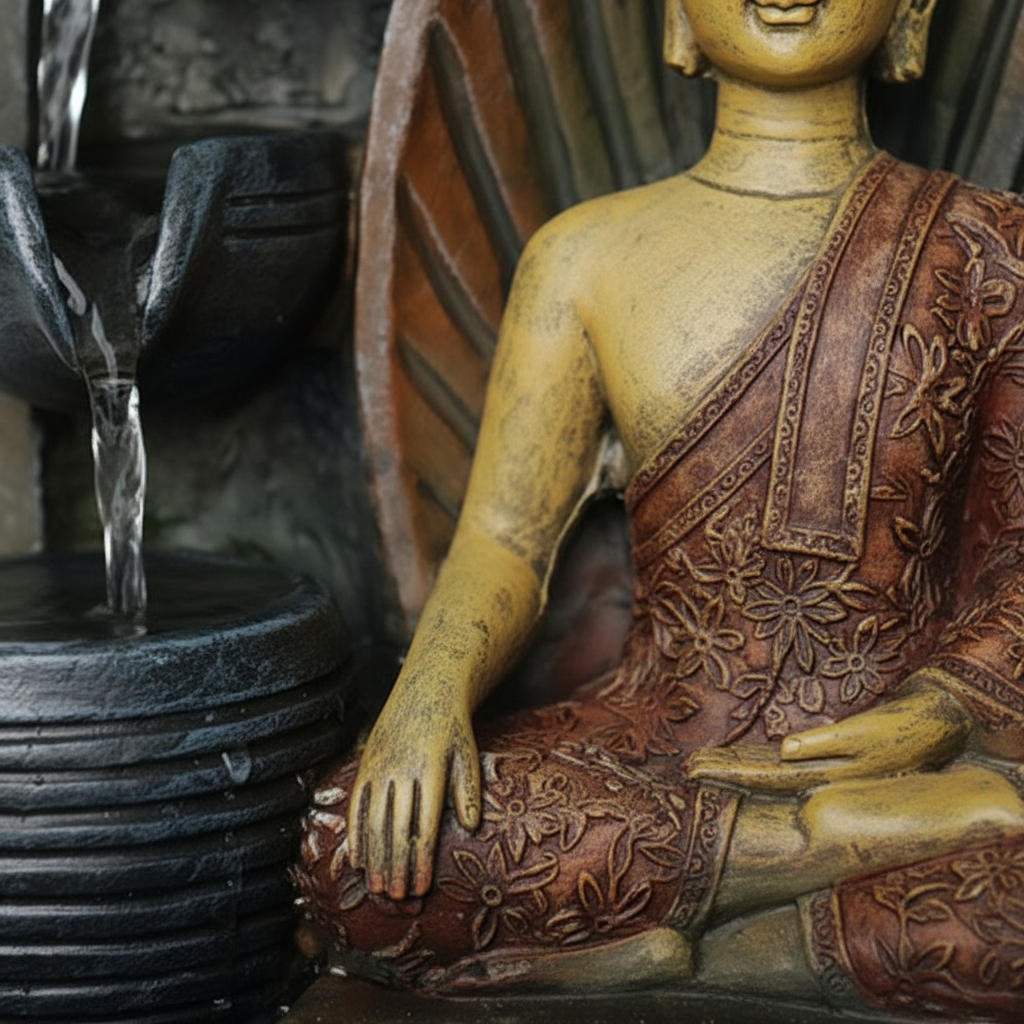 Fuente De Agua Mediana Buda Thai Aura Cascada Luz 25cm - Imagen 9
