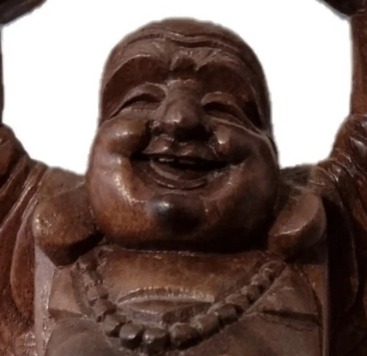 Buda Feliz Parado 22cm Madera Teka Suerte Abundancia Dinero - Imagen 4
