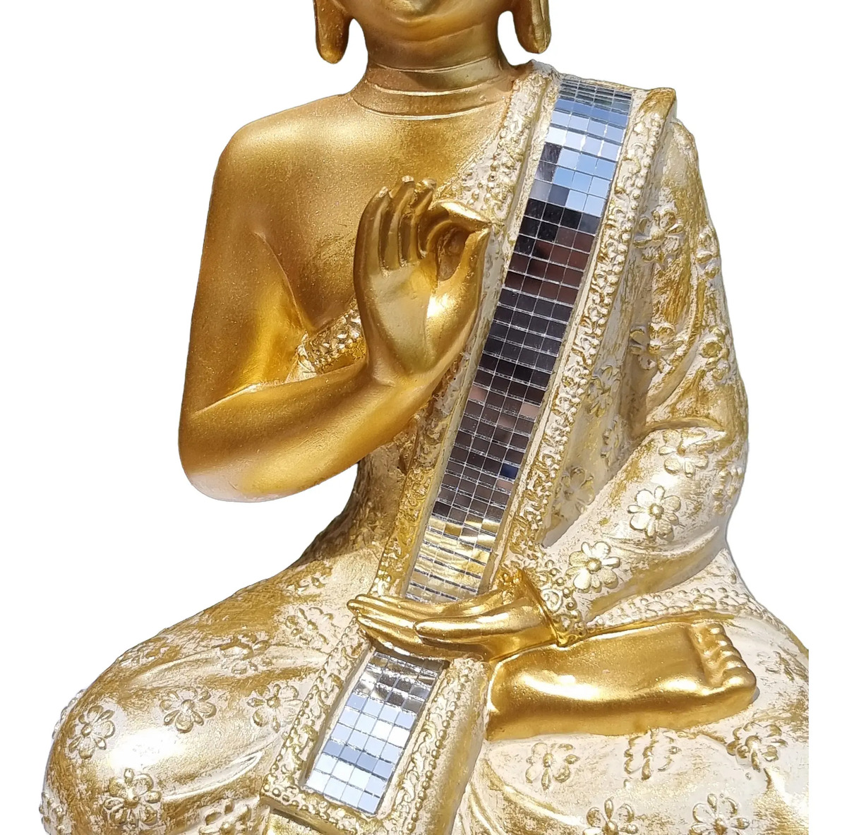 Buda Thai Sentado Meditando Espejos Armonia Zen Paz 30cm - Imagen 3