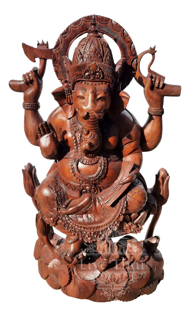 Ganesha Tallado Madera Teka 70 Cm Deco Hindú Ct