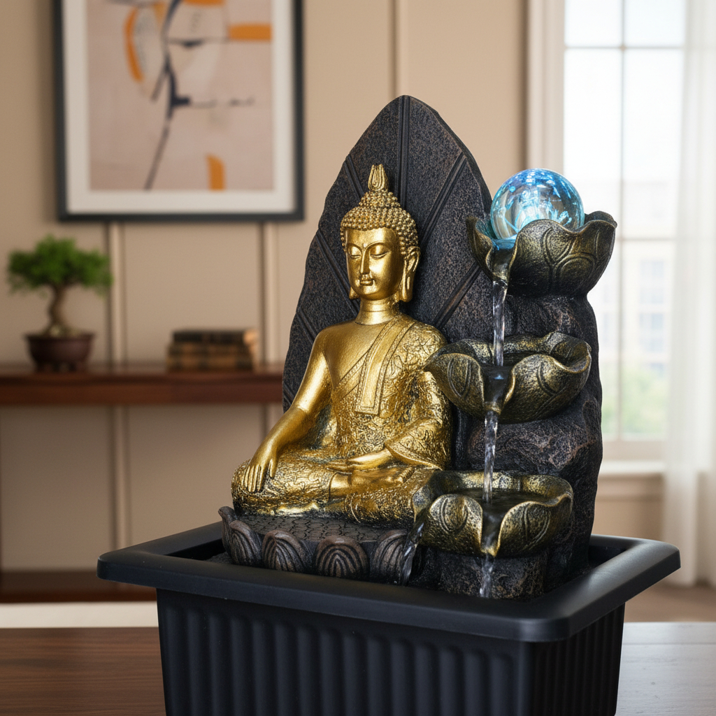 Fuente De Agua Mediana Buda Thai Cascada Esfera Luz 25cm - Imagen 8