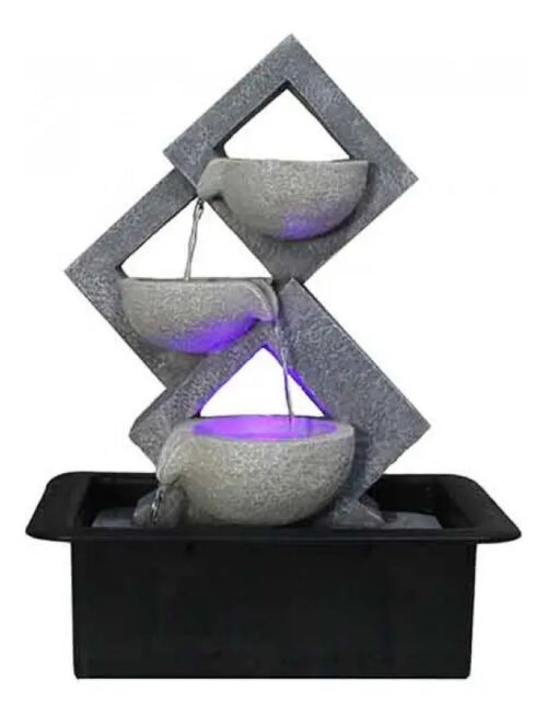 Fuente De Agua Moderna Rombos Cascada Grande Luz Led 39cm