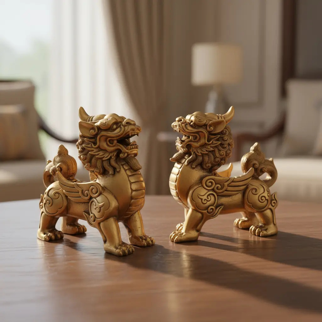 Set Pareja Perros Fu Alas Original Importado Dorado 11cm - Imagen 10