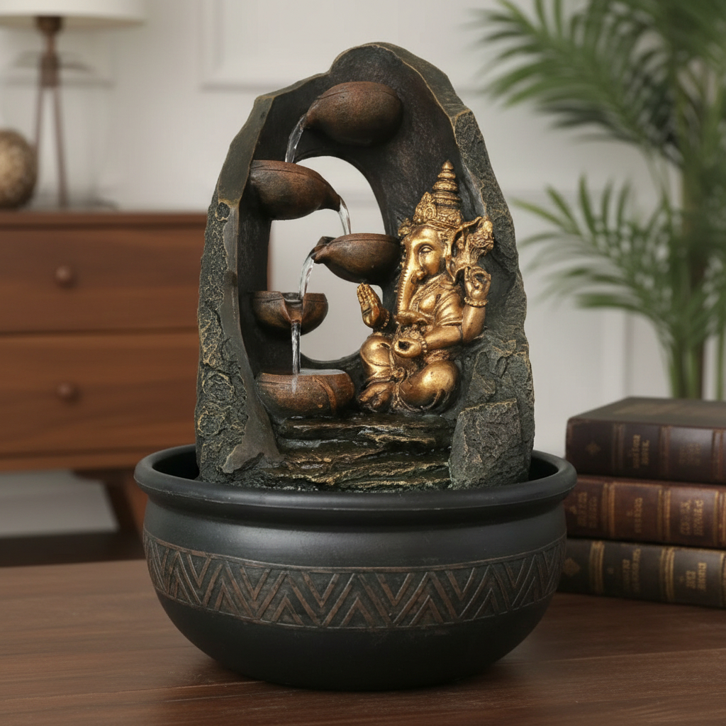 Fuente De Agua Meditacion Ganesh Cascada Grande Luz 39cm - Imagen 9