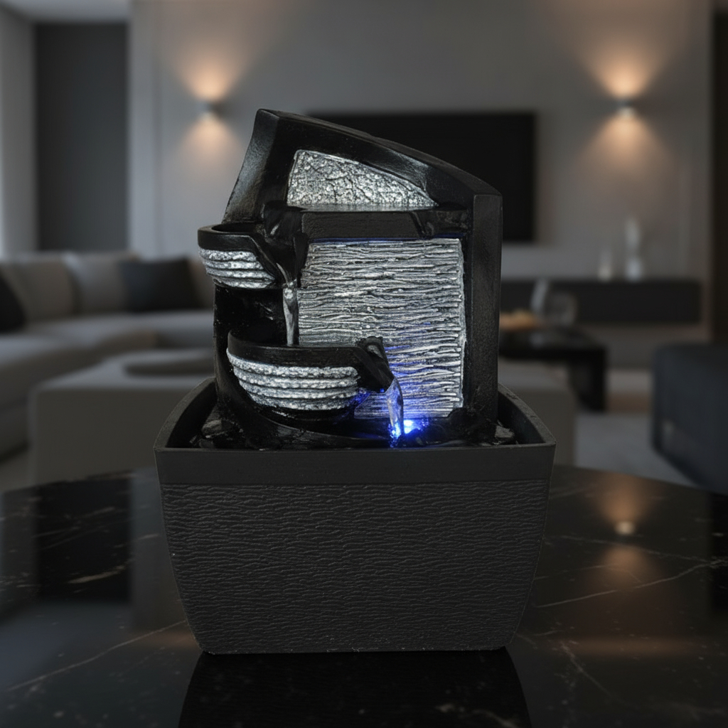 Fuente De Agua Chica Minimalist Negra Cascada Luz Led Oferta - Imagen 5