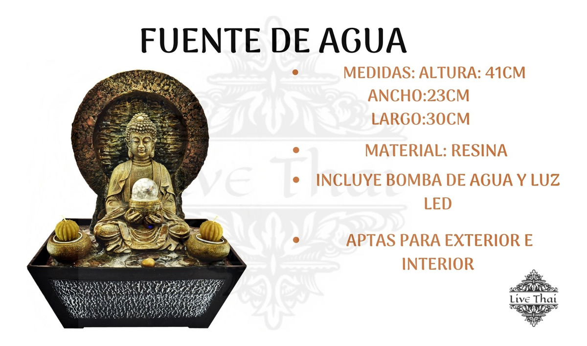 Fuente De Agua Buda Aura Velas Cascada Grande 41cm - Imagen 3
