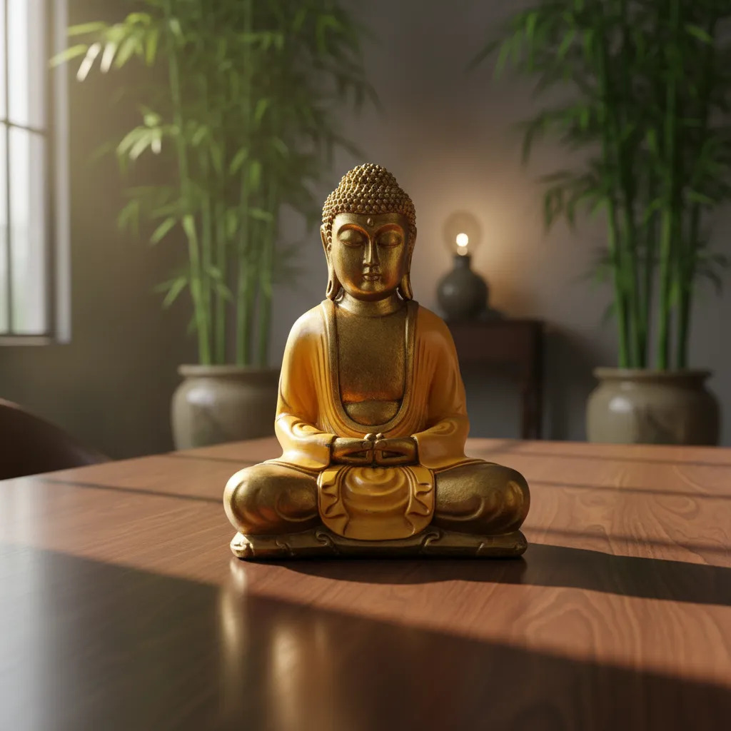 Buda Hindu Reposando Meditando Dorado Con Relieve Deco 30cm - Imagen 2