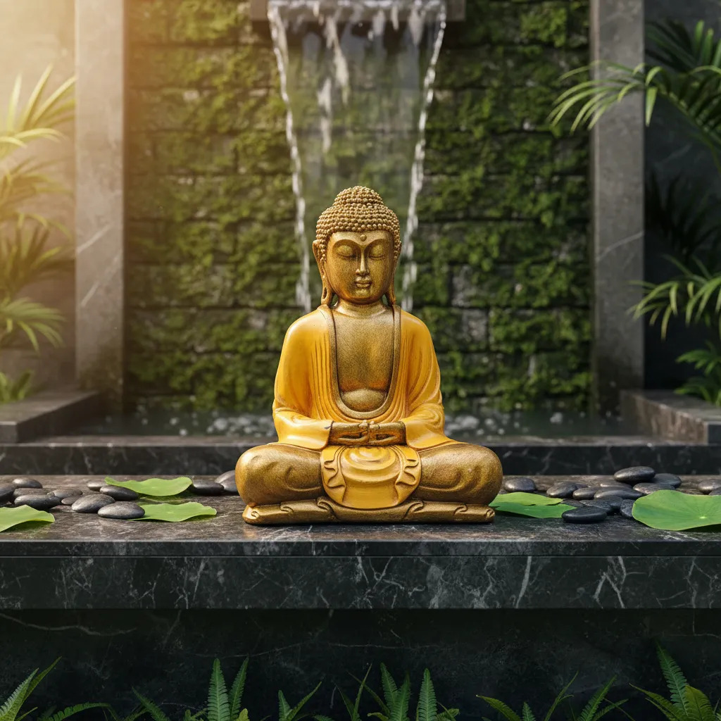 Buda Hindu Reposando Meditando Dorado Con Relieve Deco 30cm - Imagen 3