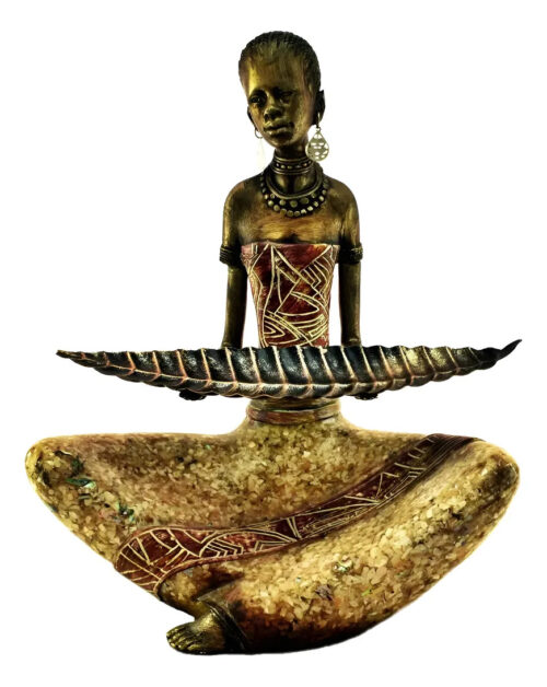 Africana Estatua De Mujer África Nacar Plato Hoja 28cm