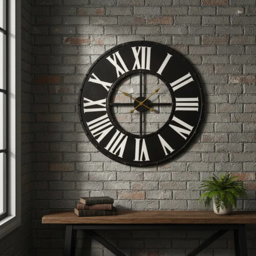 Reloj De Pared Metal Calado Vintage Numeros Romanos 80cm