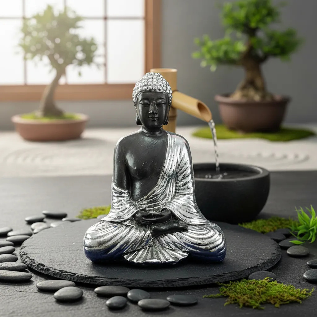 Buda Hindu Meditando Cromado Deco Zen Interior