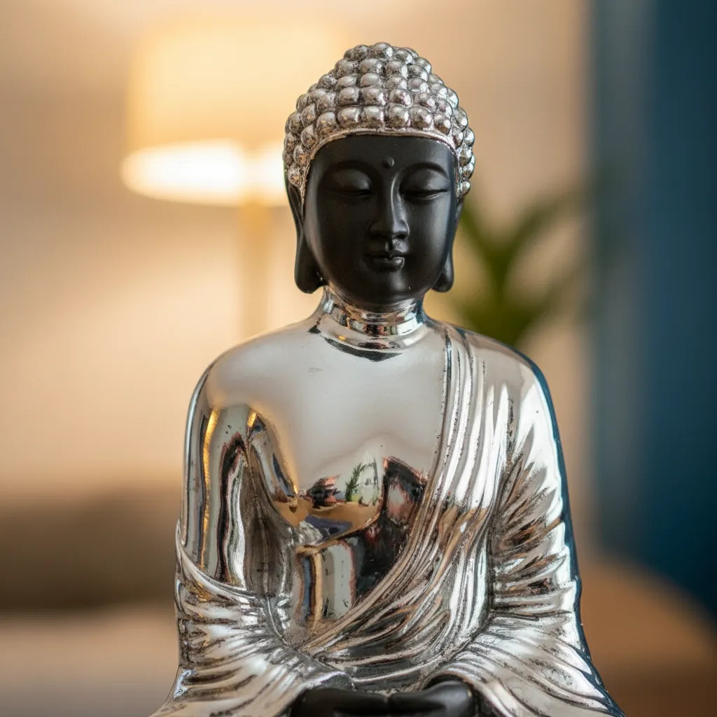 Buda Hindu Meditando Cromado Deco Zen Interior - Imagen 7