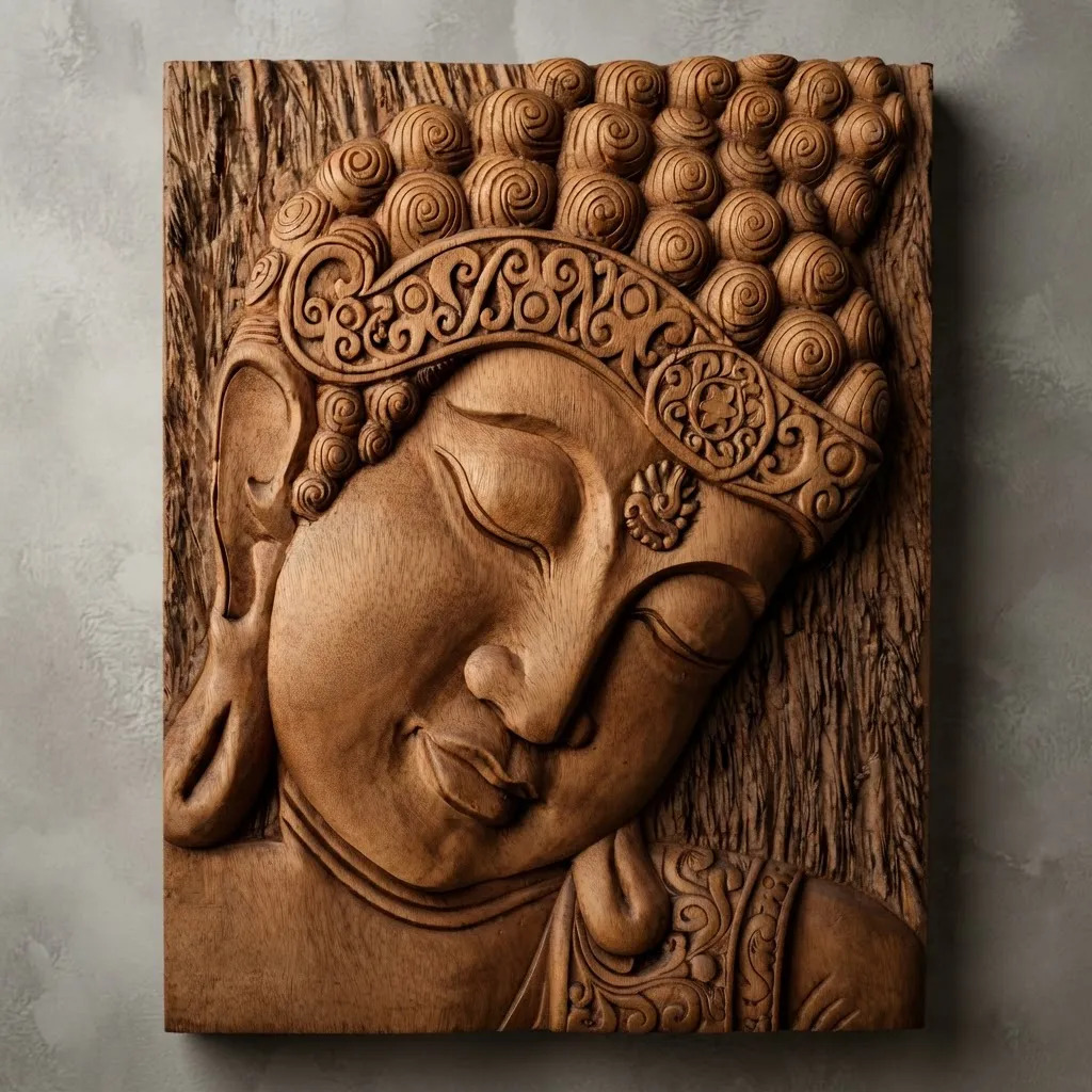 Cuadro De Buda Talla De Madera Bali 50 X 60cm Relieve Ct2 - Imagen 3