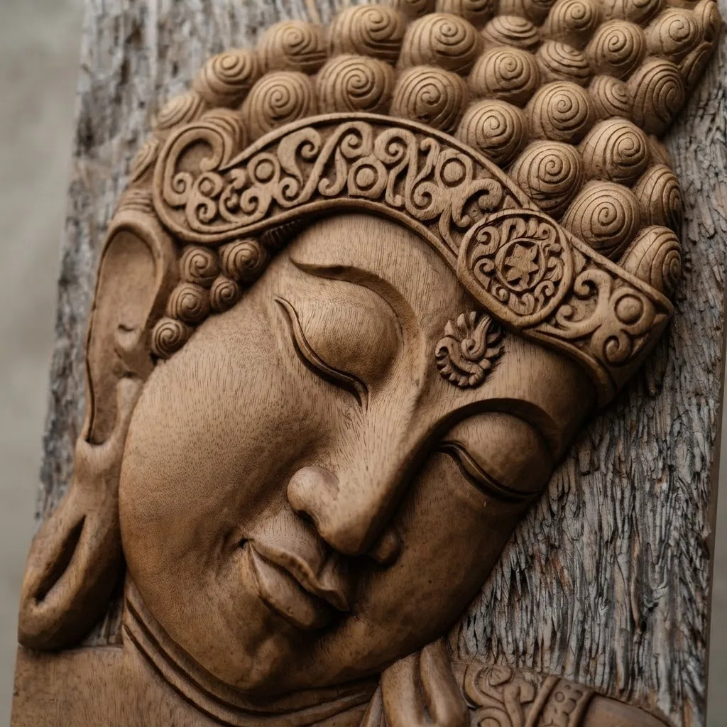 Cuadro De Buda Talla De Madera Bali 50 X 60cm Relieve Ct - Imagen 4