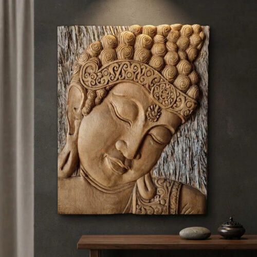 Cuadro De Buda Talla De Madera Bali 50 X 60cm Relieve Ct
