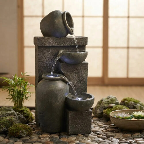 Fuente Agua Feng Shui Cascada Jardín O Interior Vasijas 61cm