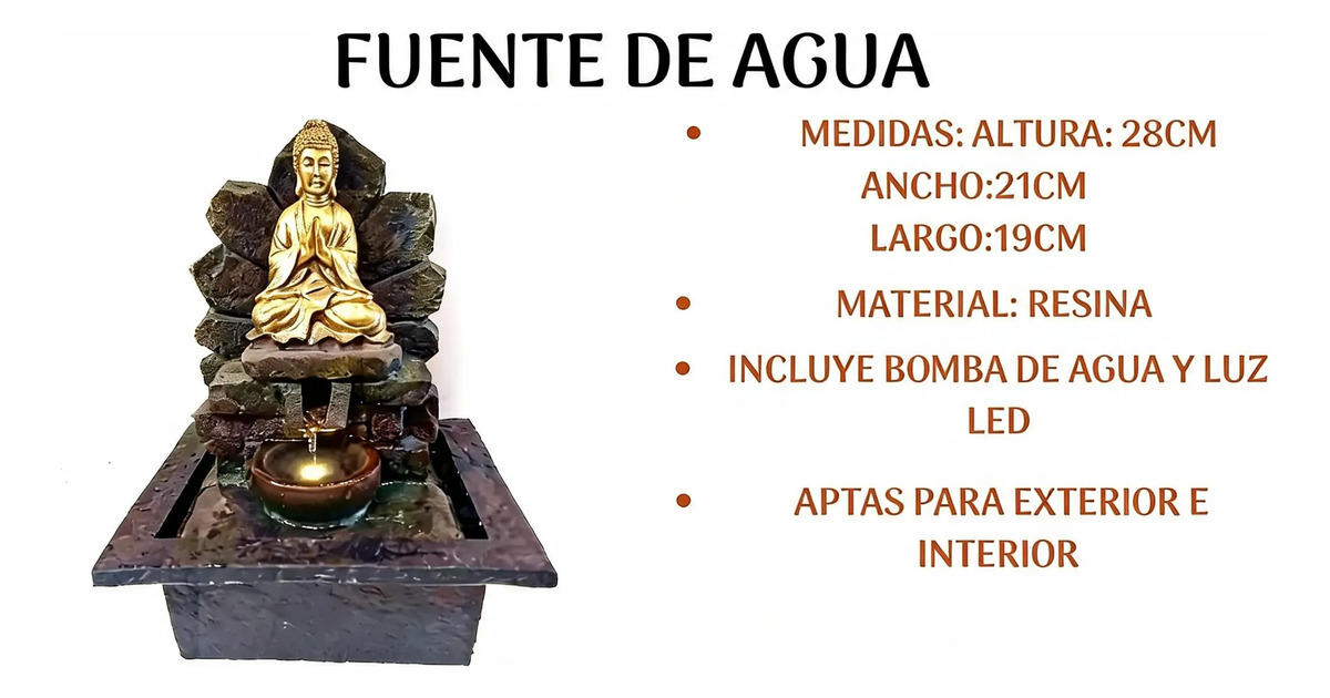 Fuente De Agua Mediana Cascada Buda Dorado Super Oferta!!! - Imagen 2