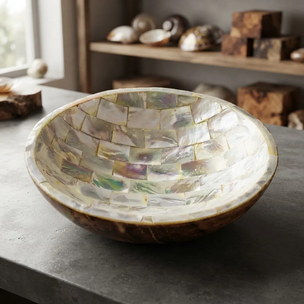 Plato De Nacar Y Madera De Teka 12cm Deco Bali
