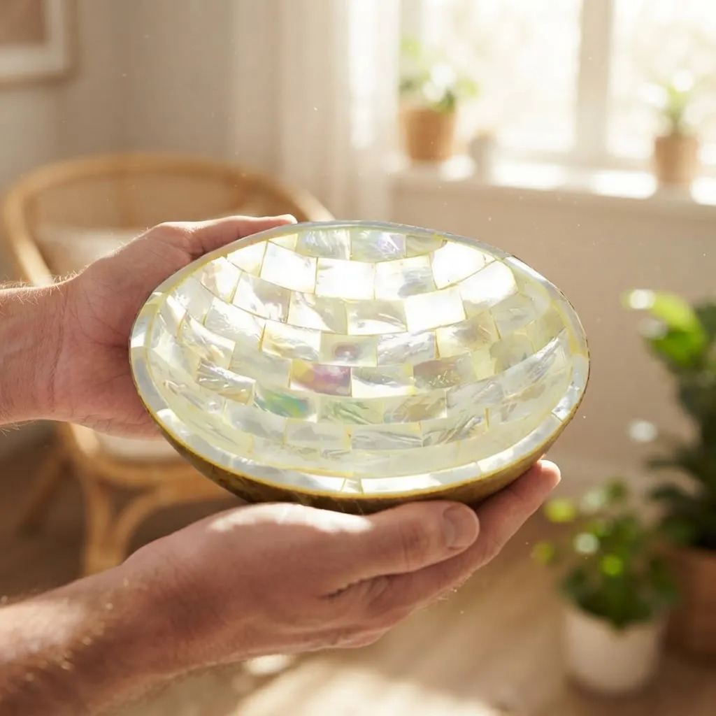 Plato De Nacar Y Madera De Teka 12cm Deco Bali - Imagen 4